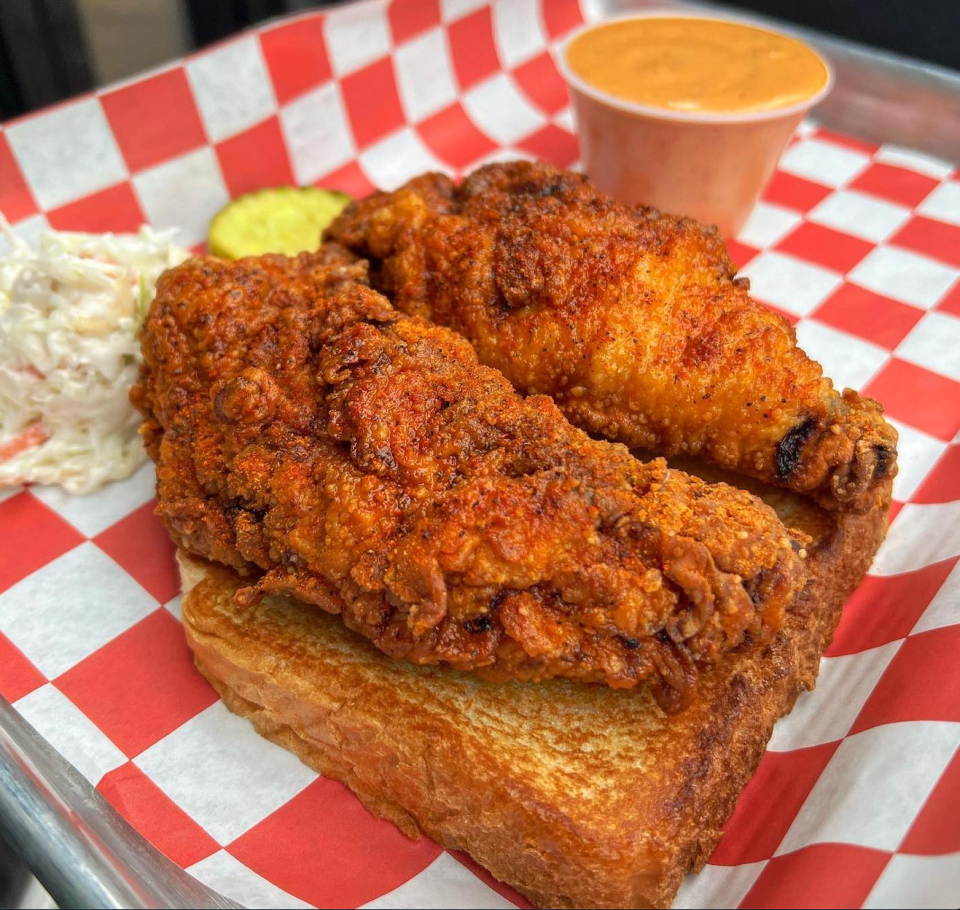 Two Nashville-style Tendies at Birdies Hot Chicken.