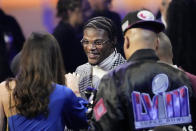 Baltimore Ravens' Lamar Jackson, arrives for the NFL Honors award show ahead of the Super Bowl 58 football game Thursday, Feb. 8, 2024, in Las Vegas. The San Francisco 49ers face the Kansas City Chiefs in Super Bowl 58 on Sunday. (AP Photo/David J. Phillip)