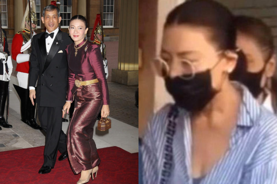 <p>左圖為2012年5月18日，當時仍是泰國王儲的瓦吉拉隆功與王妃西拉米在英國白金漢宮出席晚宴。右圖為近期流出的逛街照。（圖／翻攝自推特）</p>
