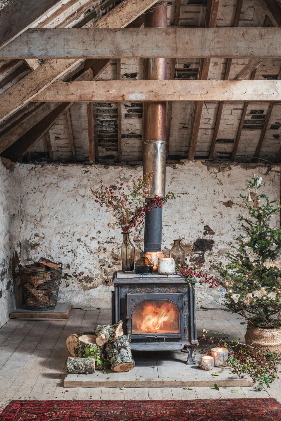 Small Christmas tree in rattan pot