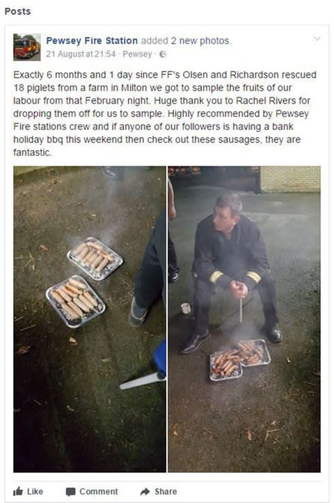 They posted a picture of the sausages on Facebook - Credit: Peswey Firefighters 