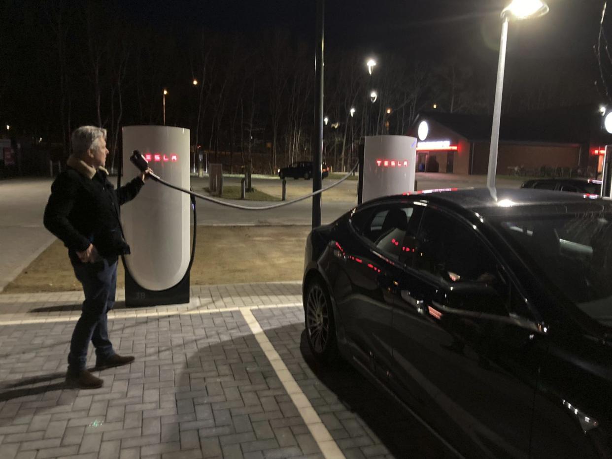 Tesla new Superchargers appear to have a longer cord.