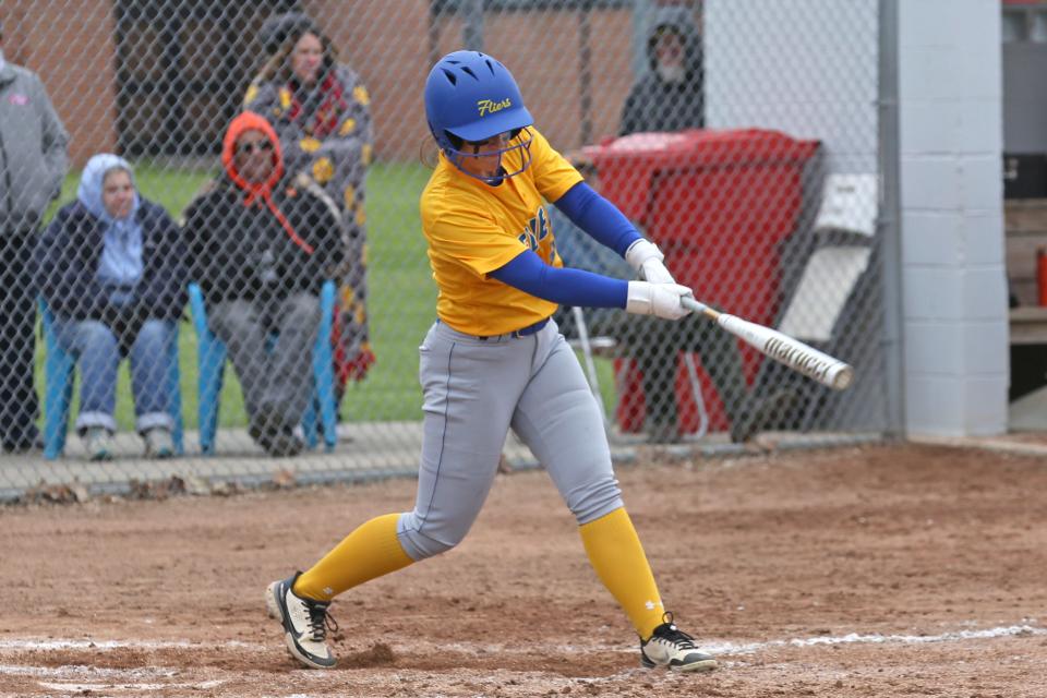 Clyde's Ella Howey connects for a three-run home run in the fourth inning.