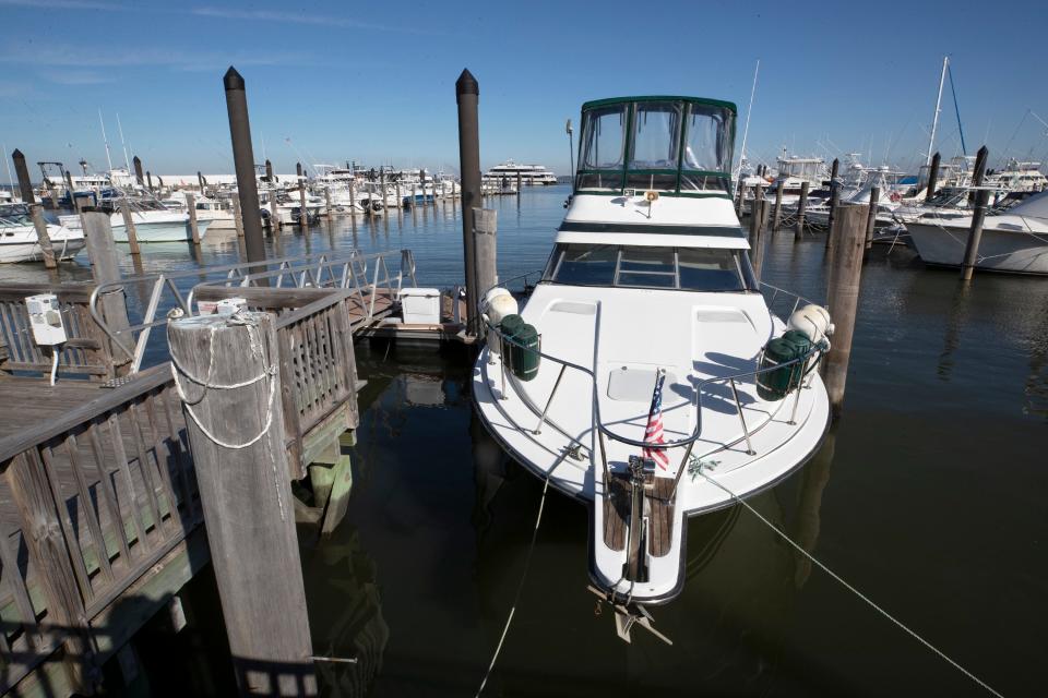 Boats in the Atlantic Highlands municipal harbor.