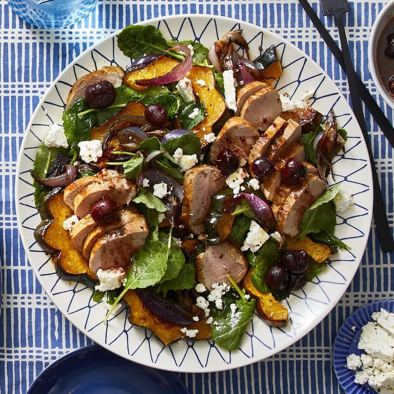 Roasted Squash, Pork, and Kale Salad With Cherries