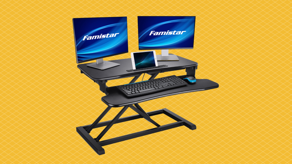 Save $300 on this Famistar Height-Adjustable Standing Desk Converter Workstation. (Photo: Walmart)