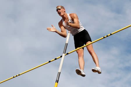 Athletics - Diamond League - Athletissima - Place d'Ouchy, Lausanne, Switzerland - July 4, 2018 Sam Kendricks of the U.S. during the pole vault REUTERS/Denis Balibouse