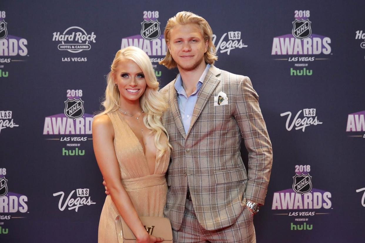 LAS VEGAS, NV - JUNE 20: Emily Ferguson (L) and William Karlsson of the Vegas Golden Knights arrive at the 2018 NHL Awards presented by Hulu at the Hard Rock Hotel &amp; Casino on June 20, 2018 in Las Vegas, Nevada. (Photo by Bruce Bennett/Getty Images)
