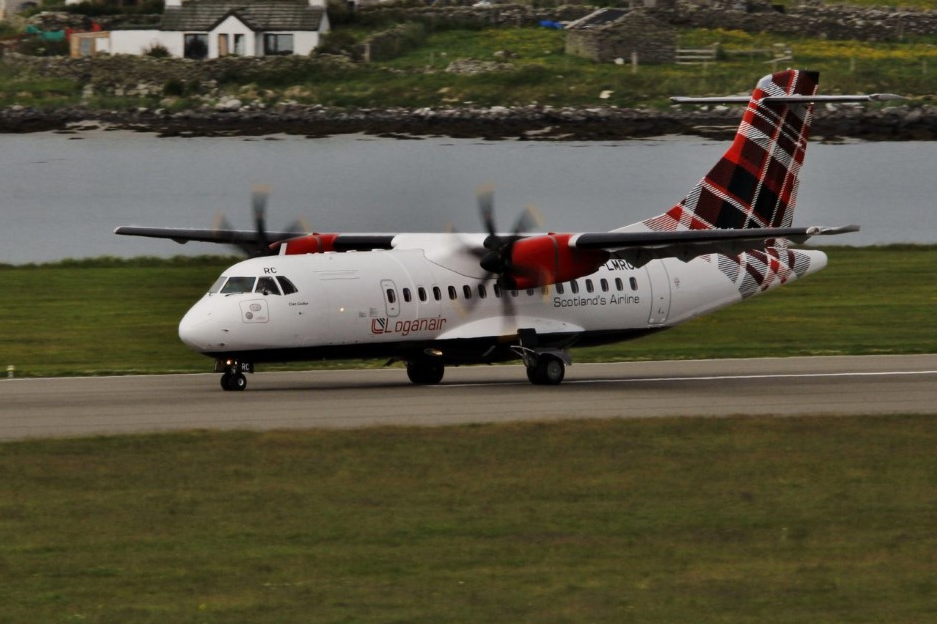 Tartan trip: An ATR-42 aircraft at Shetland: Loganair