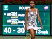 Mar 12, 2018; Indian Wells, CA, USA; Venus Williams (USA) during her third round match against Serena Williams (not pictured) in the BNP Paribas Open at the Indian Wells Tennis Garden. Venus Williams won the match. Mandatory Credit: Jayne Kamin-Oncea-USA TODAY Sports