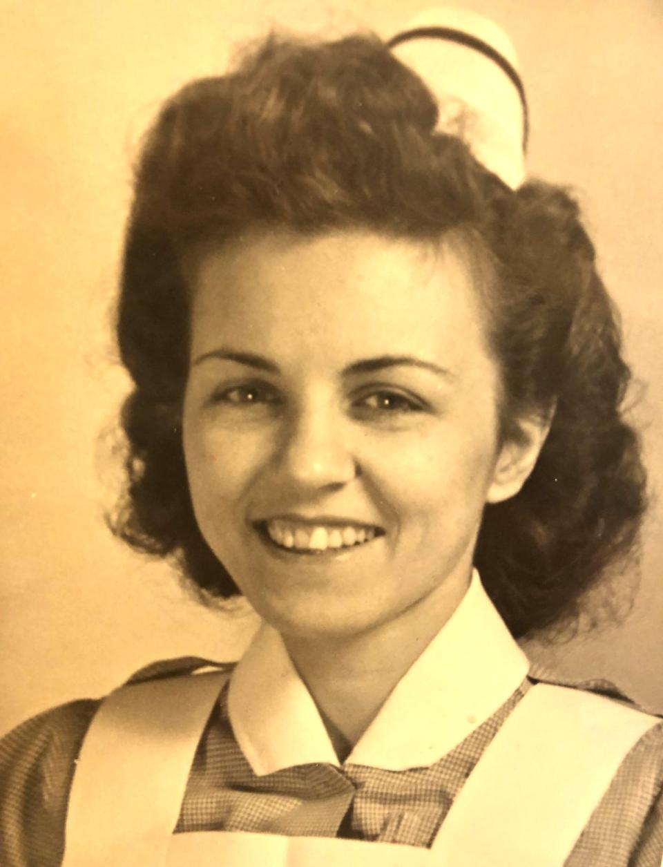 Josephine "Jo" Coletti as a student nurse at the Quincy City Hospital School of Nursing in 1942-43. She was a member of the U.S. Cadet Nurse Corps.