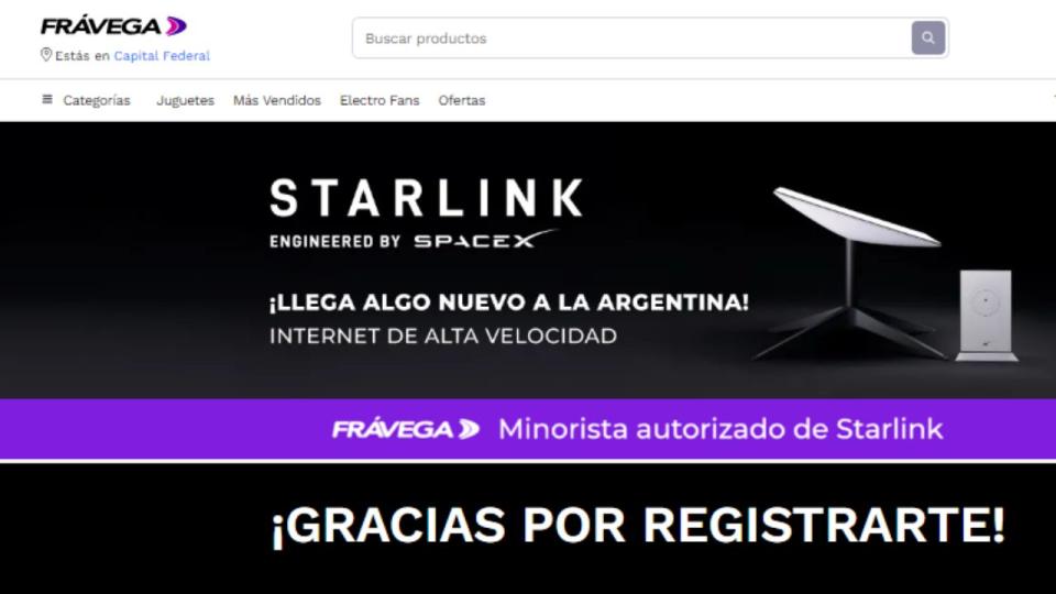 En la página de Frávega ya es posible registrarse para tener prioridad a la hora de comprar el kit de Starlink