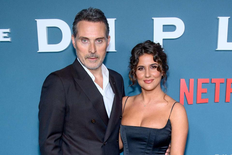 <p>Roy Rochlin/GA/The Hollywood Reporter via Getty</p> Rufus Sewell and Vivian Benitez attend the April 2023 premiere of 