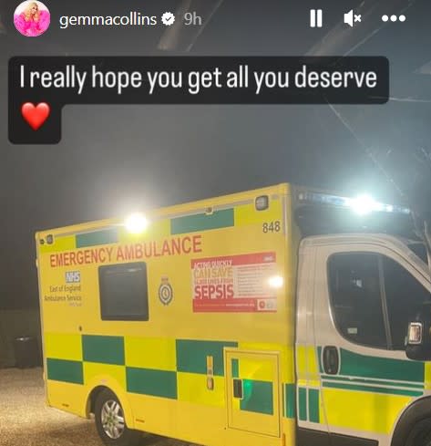 Gemma Collins shared a picture of the ambulance outside her house. (Instagram)