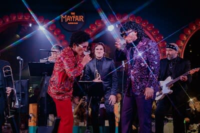 Bruno Mars and Anderson .Paak ring in the New Year at the SelvaRey New Year's Rum Fiesta at the Bellagio Resort & Mayfair Supper Club. casino.photo credit Daniel Ramos