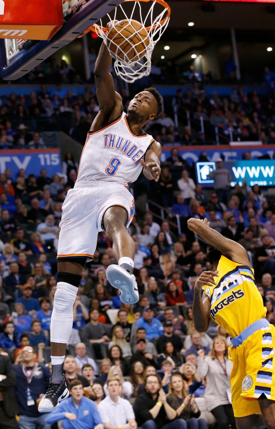 Oklahoma City Thunder forward Jerami Grant dunks against the Denver Nuggets on Jan. 7, 2017.