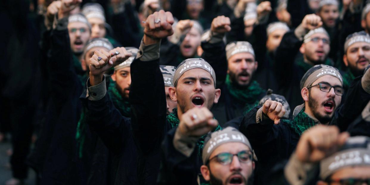 FILE PHOTO: Lebanon's Hezbollah supporters chant slogans during last day of Ashura, in Beirut, Lebanon September 20, 2018. REUTERS/Aziz Taher/File Photo