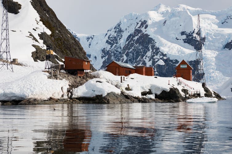 <span class="caption">Research bases like this one are the closest thing Antarctica has to settlement.</span> <span class="attribution"><a class="link " href="https://www.shutterstock.com/image-photo/brown-station-argentine-antarctic-base-scientific-1079293658?src=fAiKvhQGfejFAfctsv517g-1-28" rel="nofollow noopener" target="_blank" data-ylk="slk:sutterstock;elm:context_link;itc:0;sec:content-canvas">sutterstock</a></span>