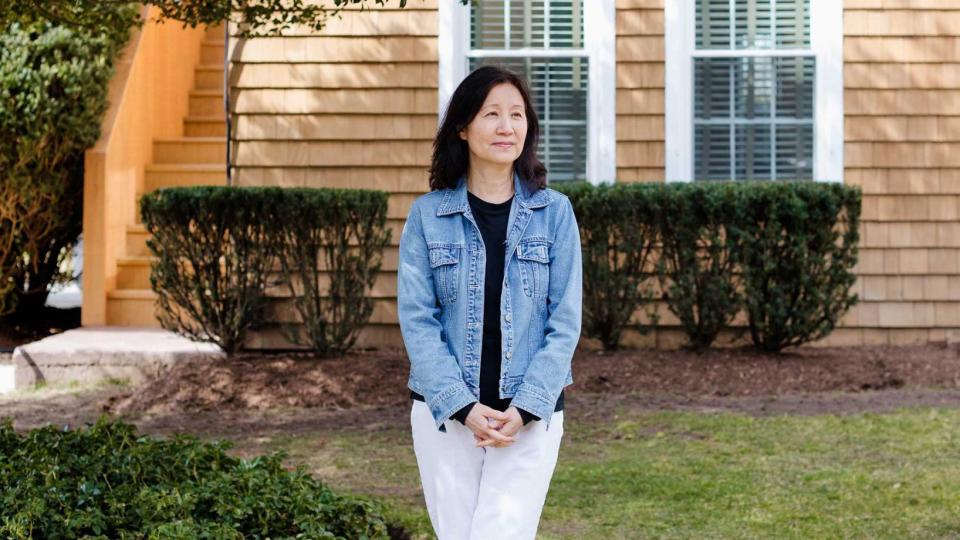 Hotelier Sylvia Wong stands outside of her Roundtree hotel in New York's Hamptons