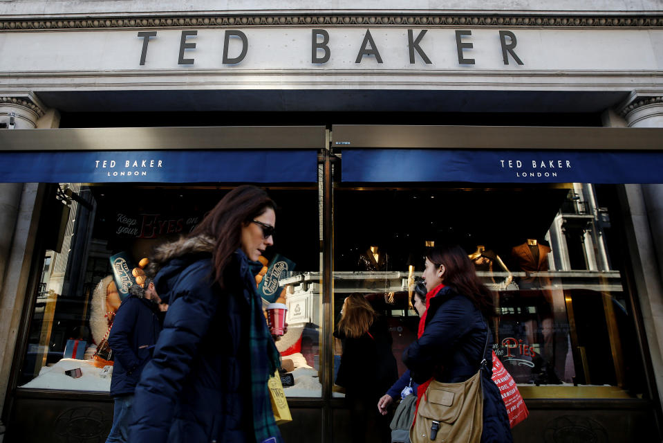 Shoppers walk past a Ted Baker store on Regents Street in London, Britain December 17, 2018. Photo: REUTERS/Simon Dawson