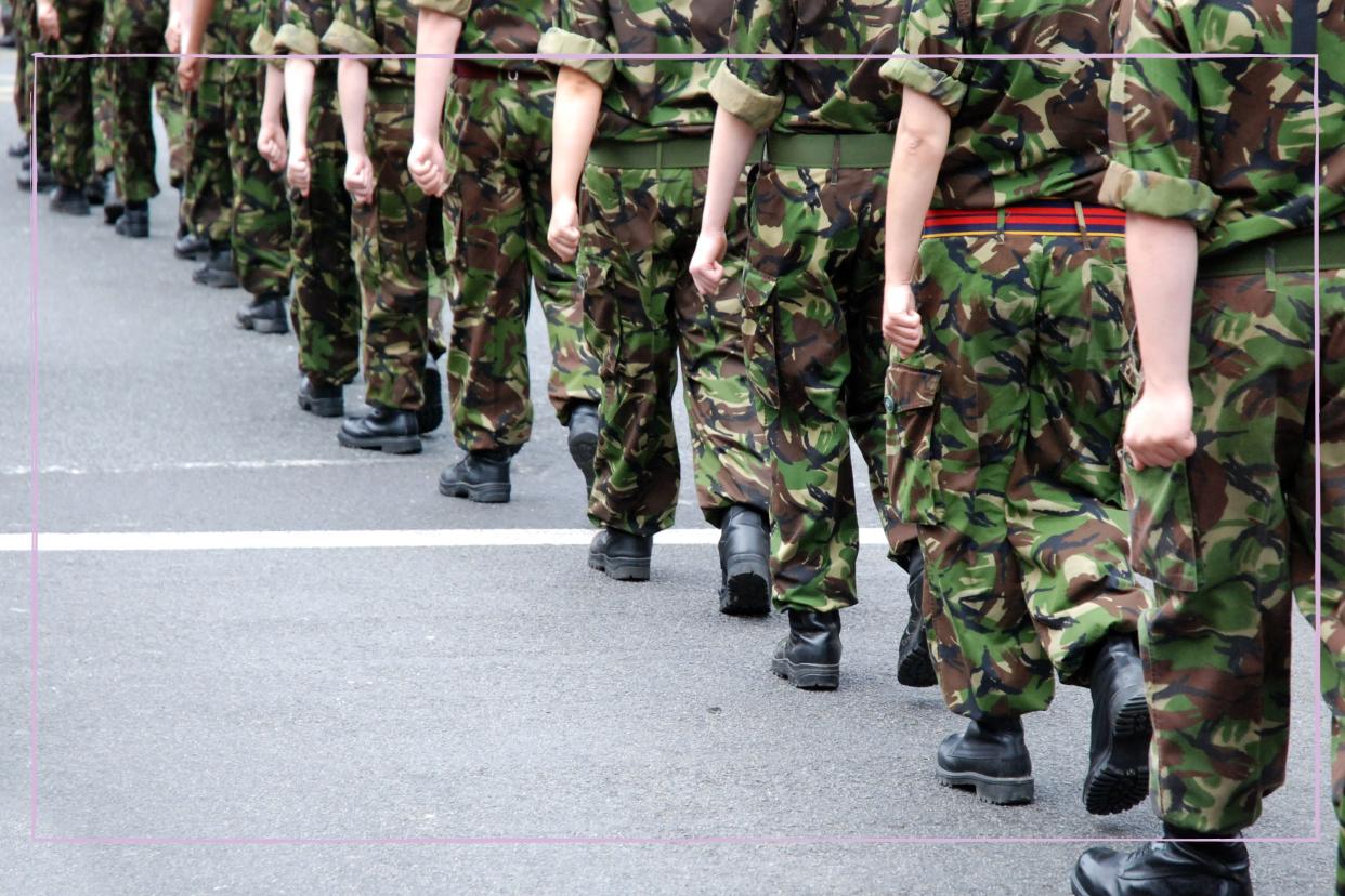  Soldiers marching in a line. 