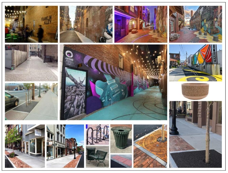A sample of potential public art and improvements provided by the City of Hornell to offer a better visual representation of the project. The city's DRI project will include streetscapes and alleyway improvements with sidewalk replacements, upgraded benches, tree replacements and enhanced accessibility.