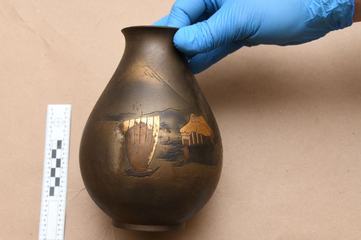 A jug was among the 22 looted Japanese items. "A nation's cultural identity is really summed up in the artifacts and the history,” Geoffrey Kelly of the FBI’s Boston field office said. “This is what makes a culture. And without it, you're taking away their history."