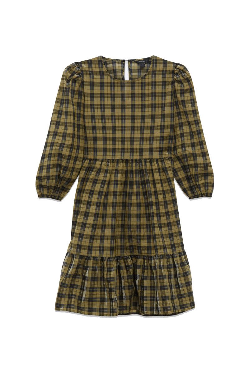 New Look Check Puff Sleeve Smock Dress