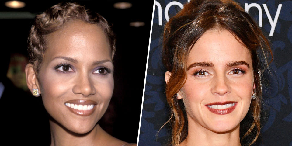 Brown lipstick then vs. now: Halle Berry in 1999/Emma Watson in 2019 (WireImage, Getty Images)