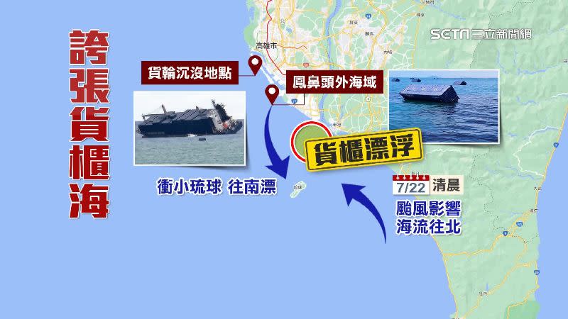 漁民發現，貨櫃清晨因為颱風外圍環流影響海流往北。