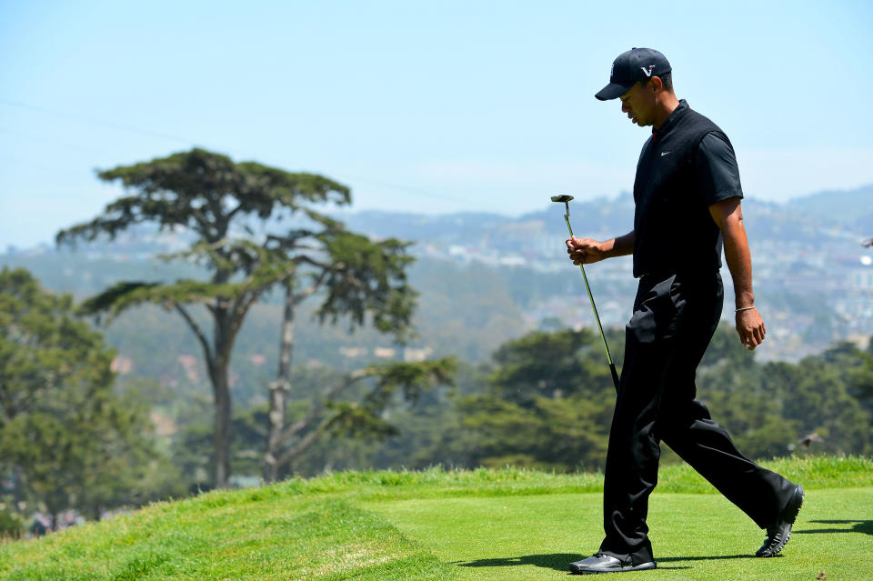 SAN FRANCISCO, CA - JUNE 15: Tiger Woods of the United States walks off the third tee during the second round of the 112th U.S. Open at The Olympic Club on June 15, 2012 in San Francisco, California. (Photo by Stuart Franklin/Getty Images)