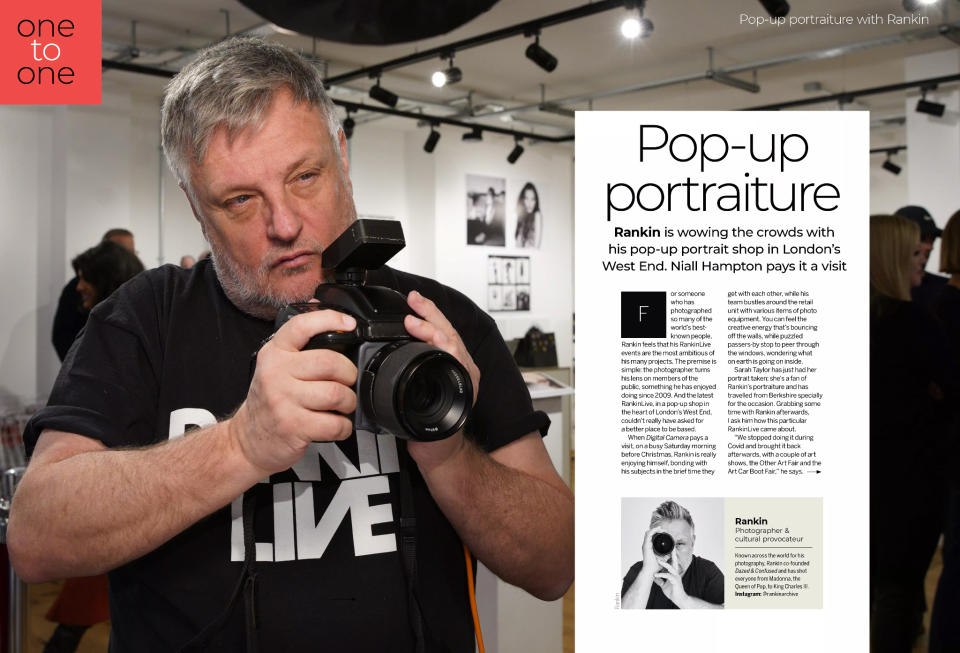 Image of first two pages of One to One article with portrait and fashion photographer Rankin, Digital Camera magazine February 2024