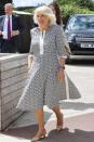 <p>The Duchess of Cornwall picked a black and white floral dress with three-quarter length sleeves on a trip to Wales. </p>