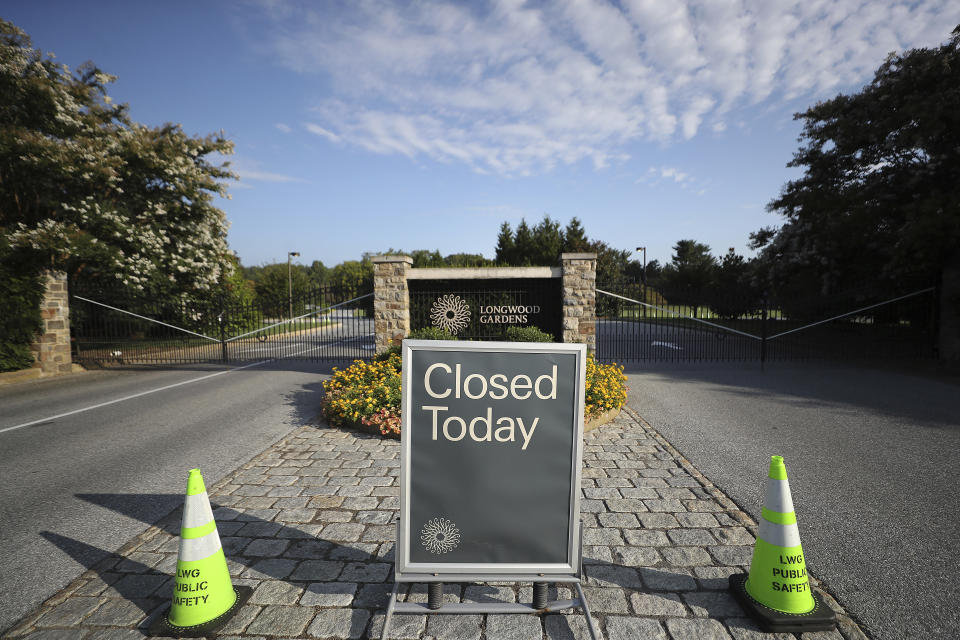 Longwood Gardens remains closed as the search continues for prison escapee, Danelo Cavalcante, in Pocopson Township, Pa. on Sunday, Sept. 3, 2023. Murderer Cavalcante was able to escape a prison yard in suburban Pennsylvania last week by climbing up a wall and over razor wire, officials said at a news conference Wednesday. (David Maialetti/The Philadelphia Inquirer via AP)