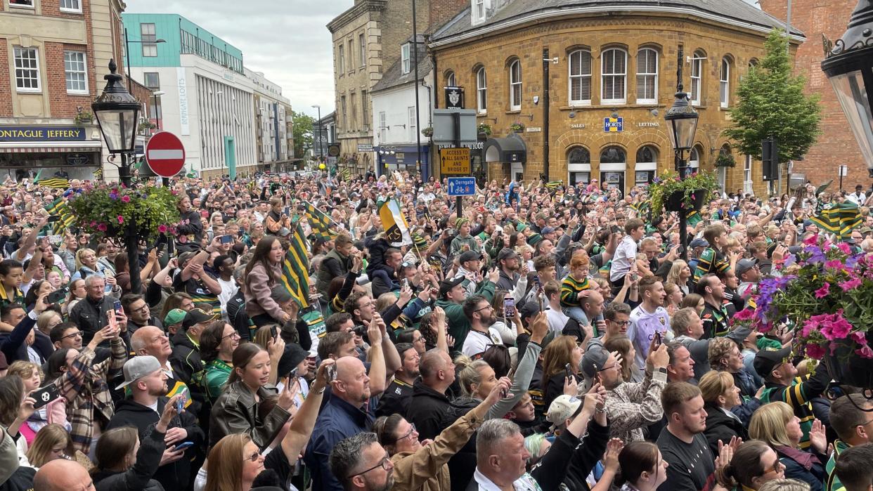 Thousands of fans in Northampton for the Saints Premiership celebratory parade