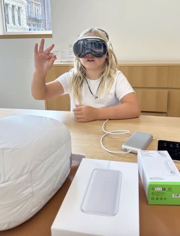 <p>pink/instagram</p> Pink's son Jameson plays with a VR headset in New York City