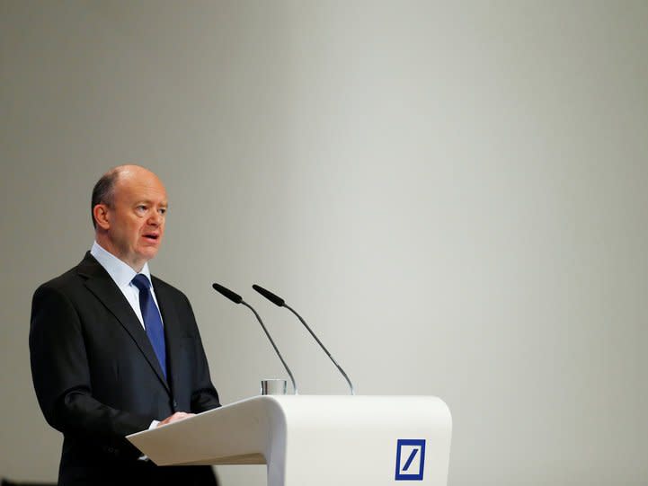 Deutsche Bank CEO John Cryan speaks during the bank's annual general meeting in Frankfurt, Germany May 18, 2017.  REUTERS/Ralph Orlowski