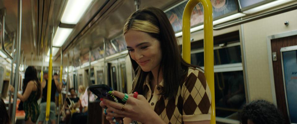 Zoey Deutch plays unlikable "zillennial" Danni Sanders in the Hulu film "Not Okay."