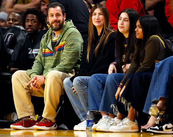 <p>Ronald Martinez/Getty</p> Adam Sandler and Jackie Sandler attend a game between the Denver Nuggets and the Los Angeles Lakers at Crypto.com Arena on February 08, 2024 in Los Angeles, California.