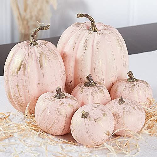 4) Gold-Brushed Pink Pumpkins