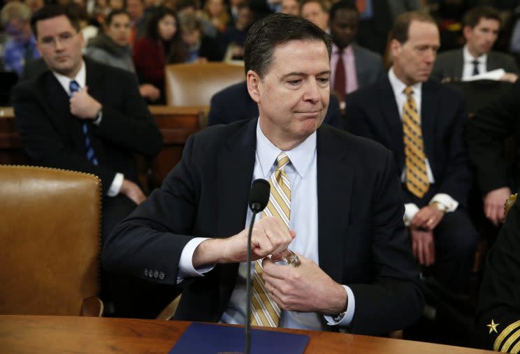 FBI Director James Comey is seated at House Intelligence Committee hearing into alleged Russian meddling in the 2016 U.S. election, on Capitol Hill in Washington, U.S., March 20, 2017. (Photo: Joshua Roberts/Reuters)