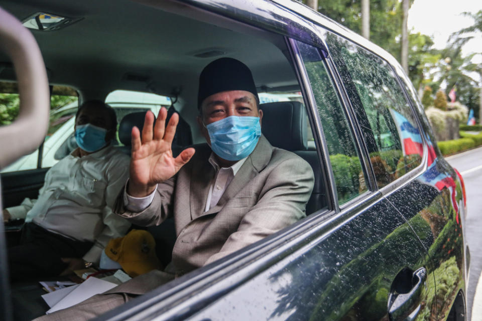 Sabah Bersatu chief Datuk Hajiji Noor leaves Istana Negeri Sabah in Kota Kinabalu September 28, 2020. ― Picture by Firdaus Latif