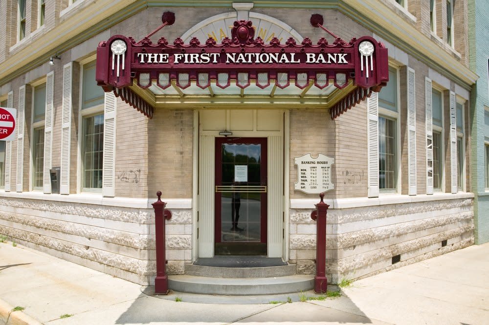 exterior view of a small town local bank
