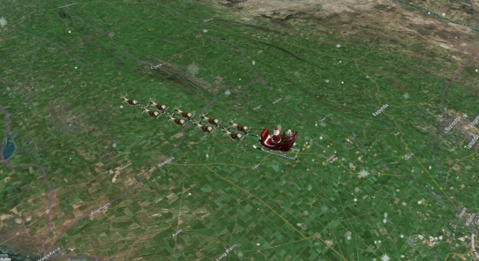 透過NORAD追蹤耶誕老人追蹤器可以看到耶誕老人目前位置。   圖：北美航太防衛司令部網頁noradsanta.org