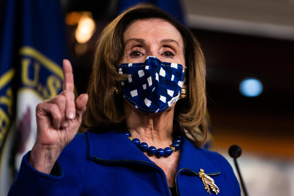 Speaker of the House Nancy Pelosi during a press conference on Feb. 4, 2021. 