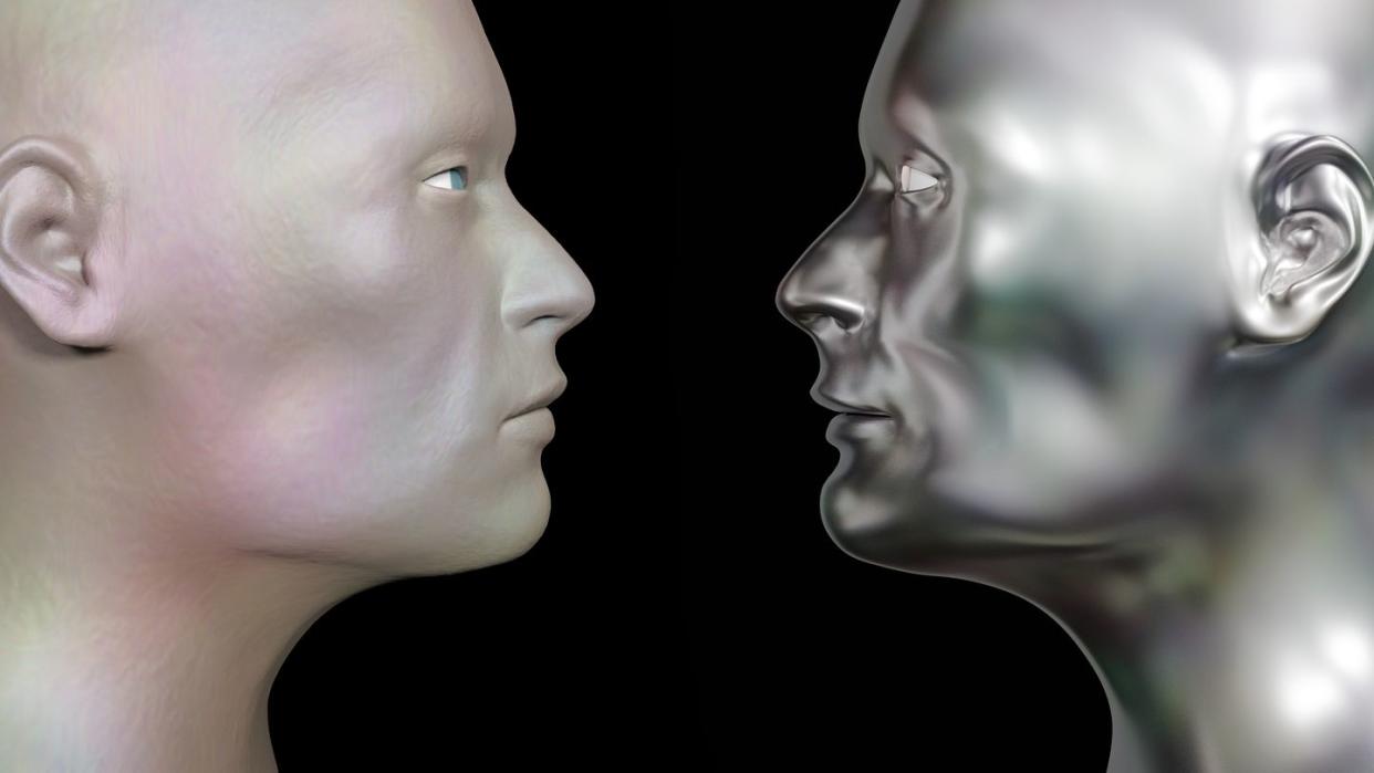 human clone and humanoid robot, illustration