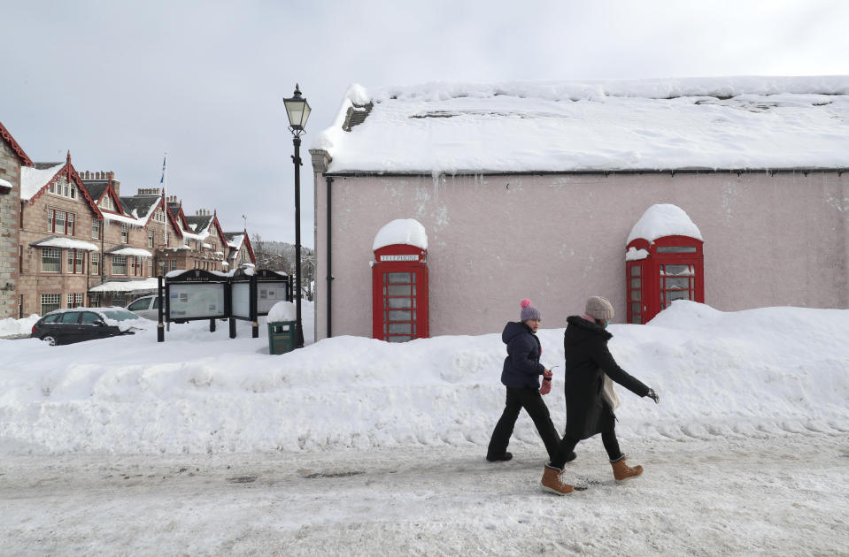 Snowy conditions in Braemar, Aberdeenshire, which had an overnight temperature of minus 23.0C (minus 9.4F). The village, which is near Balmoral Castle, the summer residence of Queen Elizabeth II, recorded the lowest temperature in the UK in more than two decades, following an "extreme freeze". Picture date: Thursday February 11, 2021.