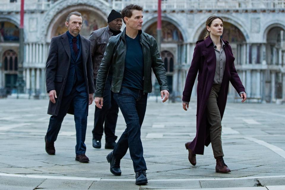 Tom Cruise, Simon Pegg, Ving Rhames and Rebecca Ferguson in Mission: Impossible Dead Reckoning - Part One from Paramount Pictures and Skydance.