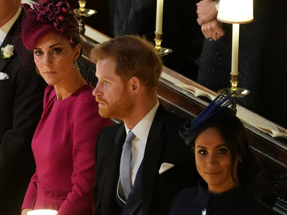 Herzogin Kate, Prinz Harry und Herzogin Meghan im Jahr 2018 (Bild: imago/i Images)