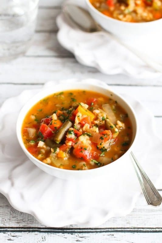 <p>Cookin Canuck</p><p>Dump & go! This Slow Cooker Vegetable Barley Soup recipe couldn’t be easier. Just throw everything in the crockpot and walk away! Healthy, delicious and packed with nutrients. Get the recipe for <strong><a href="https://www.cookincanuck.com/slow-cooker-vegetable-barley-soup-recipe/" rel="nofollow noopener" target="_blank" data-ylk="slk:Slow Cooker Vegetable Barley Soup;elm:context_link;itc:0;sec:content-canvas" class="link ">Slow Cooker Vegetable Barley Soup</a></strong>.</p>